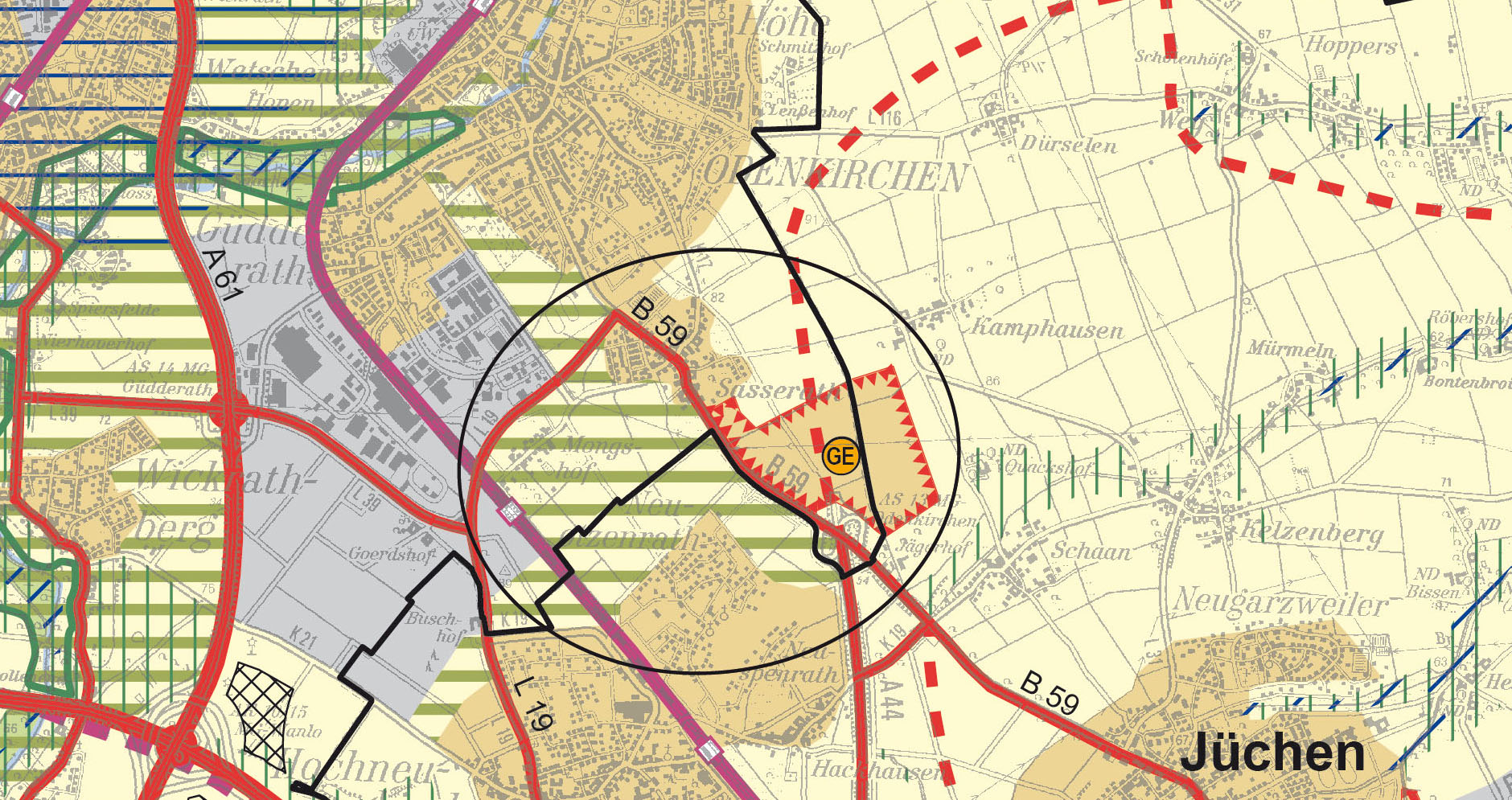 Auszug aus den zeichnerischen Festlegungen des Regionalplans Düsseldorf (RPD) in der geänderten Fassung – Blatt 1 –