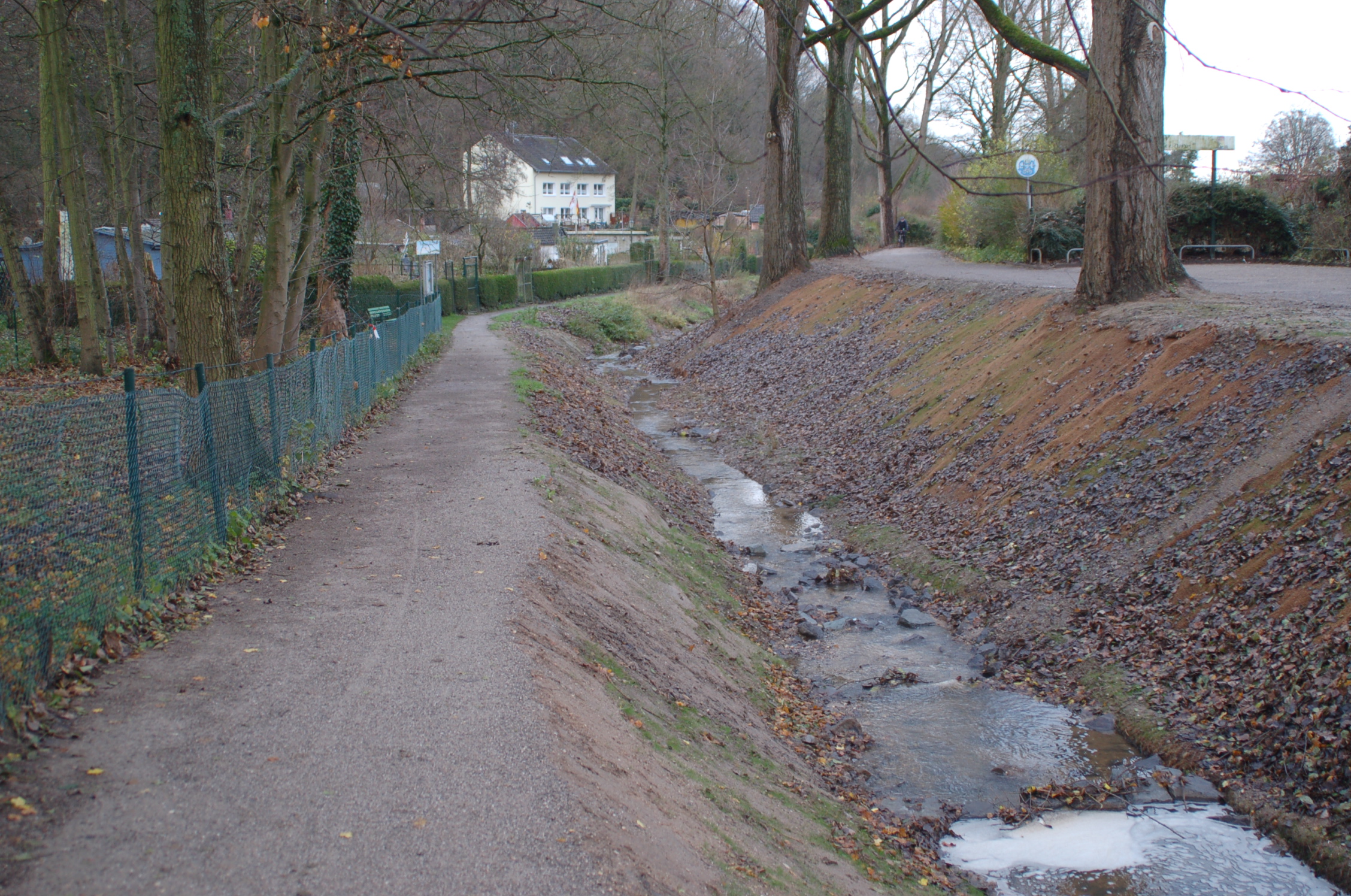 Der renaturierte Abschnitt des Pillebachs zwischen Dernbuschweg und Peckhausweg