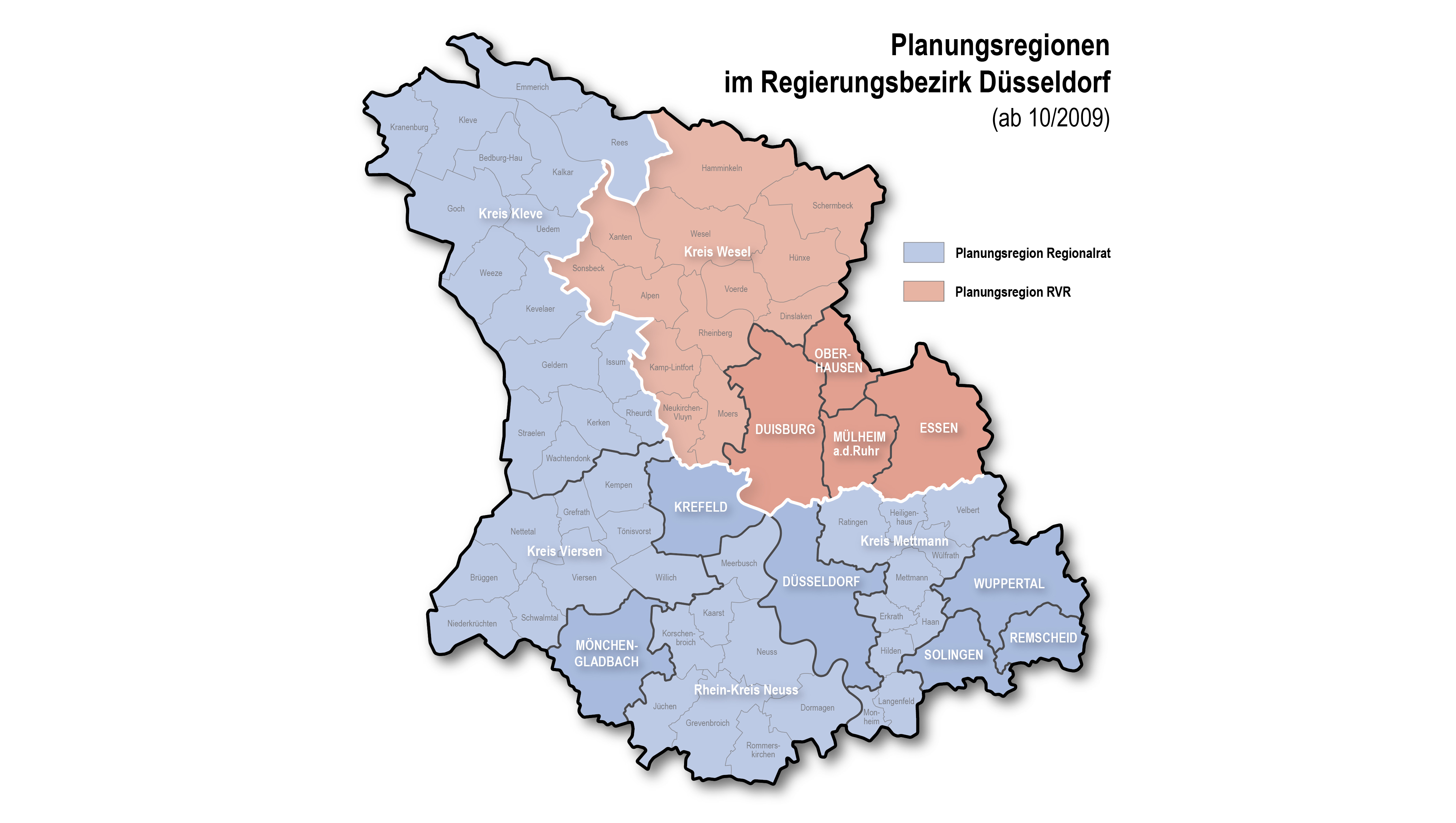 Karte Planungsregionen im Regierungsbezirk Düsseldorf