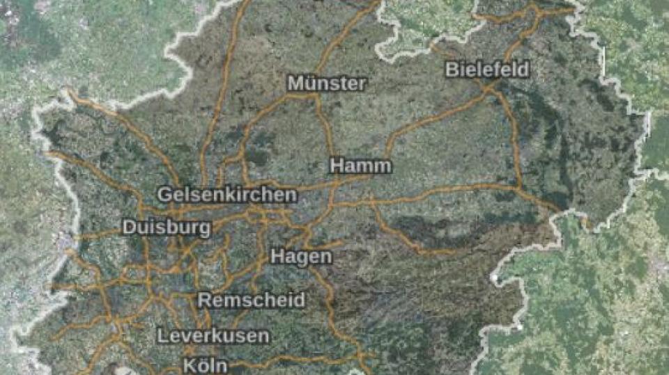 Kartenausschnitt Satellitenbild von Nordrhein-Westfalen