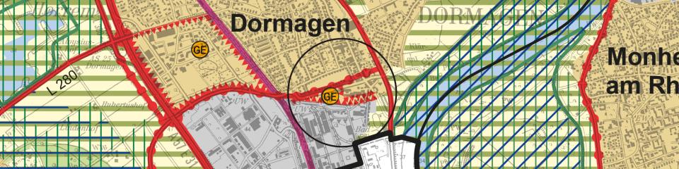 Auszug aus den zeichnerischen Festlegungen des Regionalplans Düsseldorf (RPD) in der Fassung mit den geplanten Änderungen